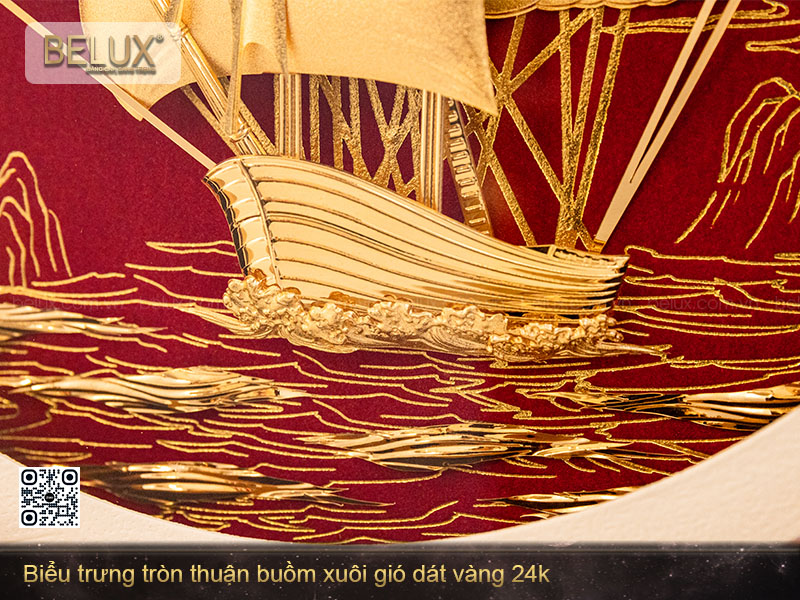 Biểu trưng tròn thuận buồm xuôi gió dát vàng 24k